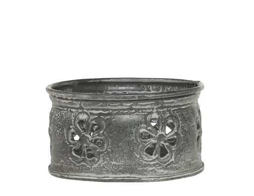 Zinkový antik kovový svícen s květy na válcovou svíčku - Ø 10*6 cm Chic Antique