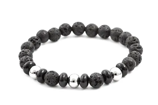 Agato Korálkový náramek z lávového kamene a howlitu MINK57 19 cm