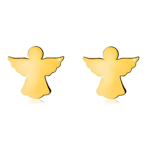 Náušnice ve žlutém zlatě 585 - vyřezávaný obrys andílka s rozpjatými křídly, puzetky