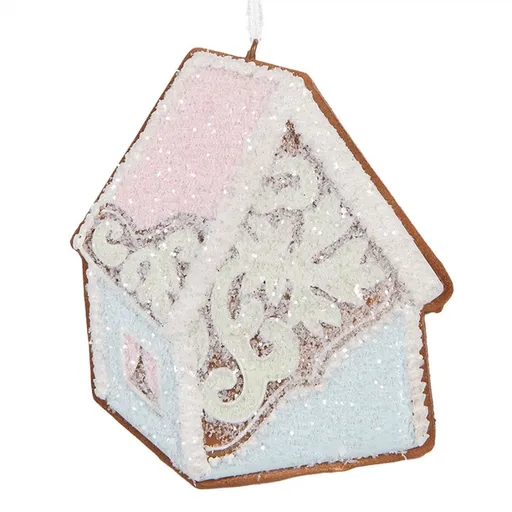 Závěsná dekorace modrá perníková chaloupka Frosted Ginger - 9*1*10 cm Clayre & Eef