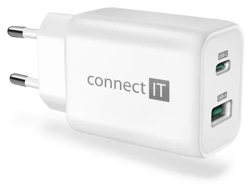 CONNECT IT Wanderer2 GaN nabíjecí adaptér 1×USB-C + 1xUSB-A, 33W PD, BÍLÝ