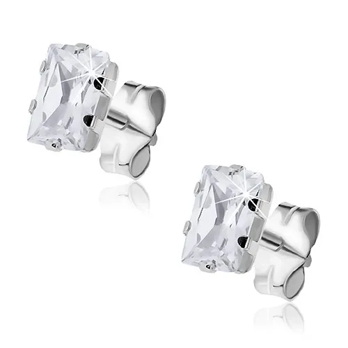 Náušnice ze stříbra 925 - puzetky, broušený zirkonový obdélník