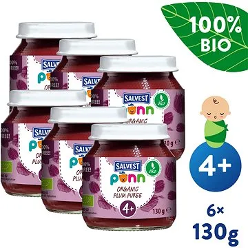 SALVEST Ponn BIO Švestka 100% (6× 130 g) (4740073075647)