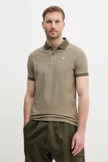 Bavlnené polo tričko Barbour zelená farba, jednofarebný