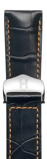 Řemínek Hirsch Voyager - černý, oranžový kontrast (bez spony) - 22 mm - L – Standardní délka (doporučujeme) - 18 mm