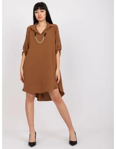 Dámské šaty s ohrnutými rukávy GABRIELA hnědé
