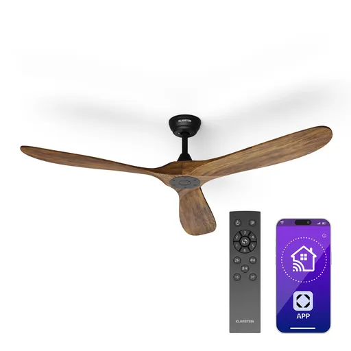 Klarstein Stropní ventilátor Bahama Breeze Smart, lopatky rotoru z masivního dřeva, dálkové ovládání + ovládání pomocí aplikace