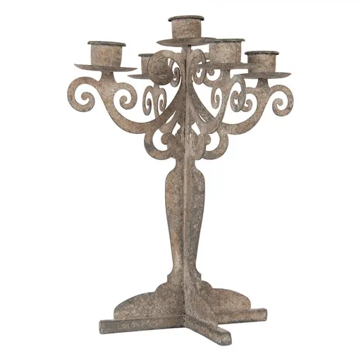Šedý antik kovový svícen na 5 úzkých svíček Triento - 15*15*26 cm Clayre & Eef