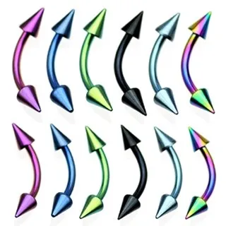 Piercing do obočí anodizovaný titan s hroty - Tloušťka piercingu: 1,2 mm, Barva zirkonu: Černá - K