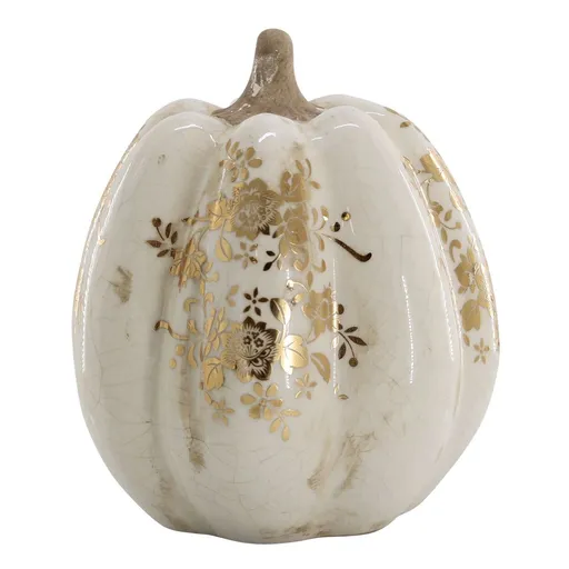 Krémová antik dekorace dýně Melun gold XL - Ø 19*22 cm Chic Antique