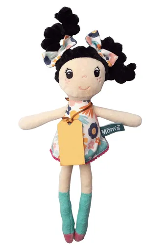 TULIMI Měkká hadrová panenka ZUZKA s černými vlásky
