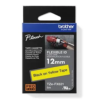 Brother originální páska do tiskárny štítků, Brother, TZE-FX631, černý tisk/žlutý podklad, laminovaná, 8m, 12mm, flexibilní