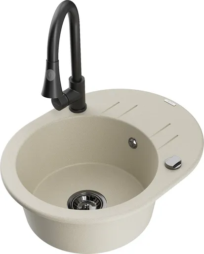 MEXEN/S Kevin granitový dřez 1 s odkapávačem včetně baterie Elia, béžová 6517-69-670101-70