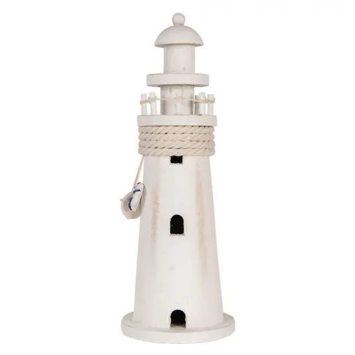 Bílá dřevěná dekorace maják Lighthouse Nautic - Ø 10*30 cm 6H2409
