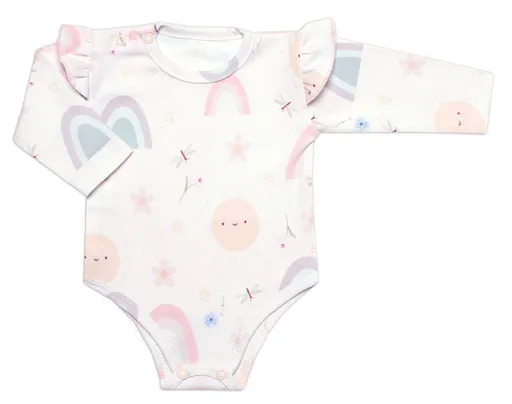 Mrofi Body dl. rukáv s volánkem, bavlna, zapínání u krku , Rainbow - bílé, vel. 80