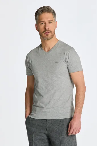 TRIČKO GANT SLIM SHIELD V-NECK T-SHIRT GREY MELANGE
