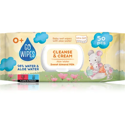 GoWipes Cleanse & Cream Sweet Almond Milk dětské jemné vlhčené ubrousky pro citlivou pokožku aloe vera 0+ 50 ks