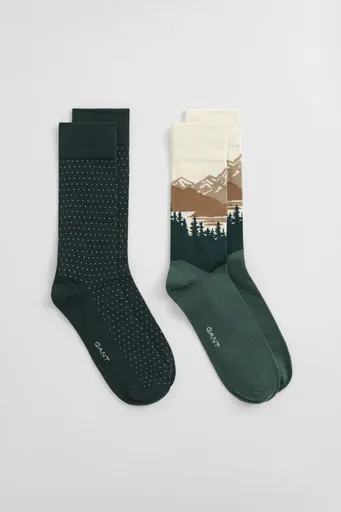 PONOŽKY GANT MOUNTAIN SCENERY SOCKS 2-PACK TARTAN GREEN