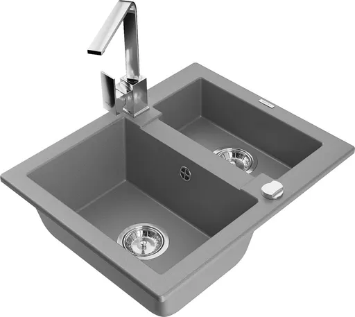MEXEN/S Carlos granitový dřez 1.5 včetně baterie Rita, šedá 6518-71-670300-00