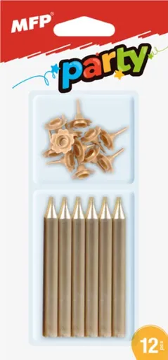 Dortové svíčky MFP zlaté 12ks+12ks držák