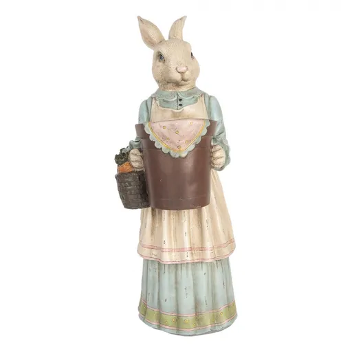Dekorace králičí žena v šatech a s květníčkem na malou květinu - 23*17*46 cm 6PR5428