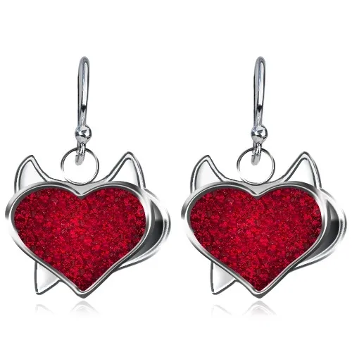 Visací náušnice ze stříbra 925 - čertovské zirkonové srdce