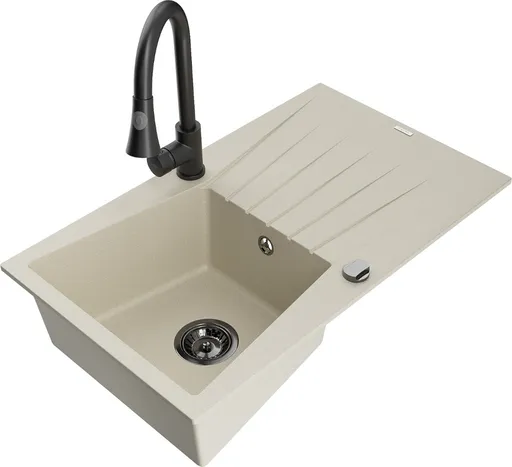 MEXEN/S Cesar granitový dřez 1 s odkapávačem včetně baterie Elia, béžová 6514-69-670101-70