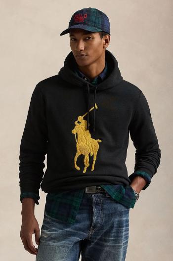 Mikina Polo Ralph Lauren pánská, černá barva, s kapucí, s aplikací, 710952241