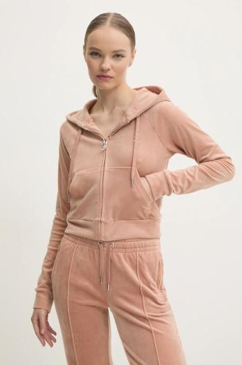 Velurová mikina Juicy Couture MADISON HOODIE hnědá barva, s kapucí, JCWA122001