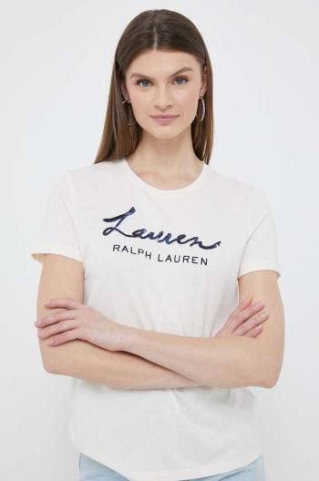 Tričko Lauren Ralph Lauren béžová barva