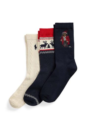 Dětské ponožky Polo Ralph Lauren 3-pack tmavomodrá barva, 444958812001