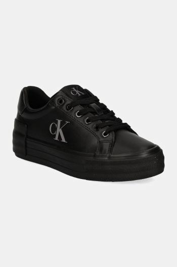 Kožené sneakers boty Calvin Klein Jeans VULC FLATFORM LOW MG LTH černá barva, YW0YW01613