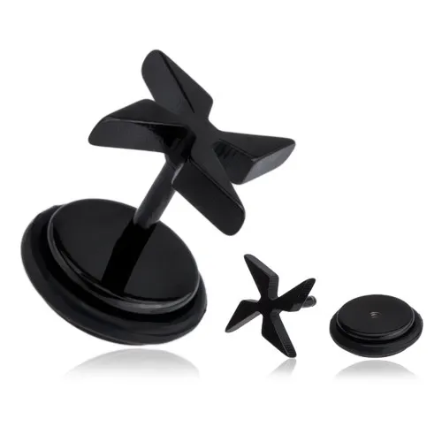 Černý akrylový falešný piercing do ucha, vrhací hvězdice