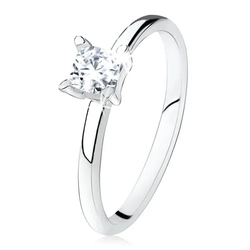 Zásnubní prsten ze stříbra 925, hladká ramena, zirkonový čtverec - Velikost: 54