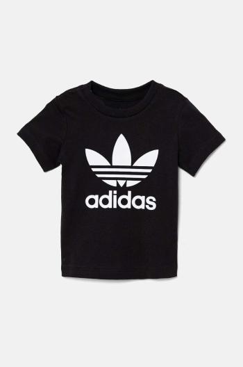 Dětské bavlněné tričko adidas Originals TREFOIL TEE černá barva, s potiskem, IX5113