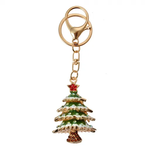 Zlatý kovový přívěšek na klíče s kamínky vánoční stromek - 4*3*6 cm JZKC0194
