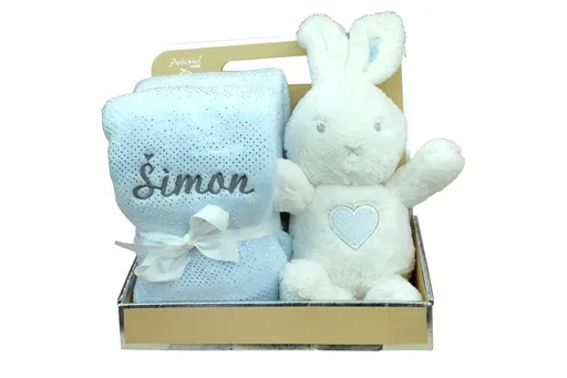 Plyšový králíček s dekou s výšivkou