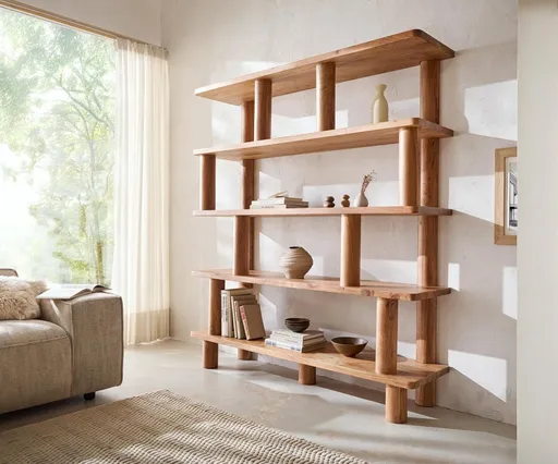 Regál Accra 170x190 cm přírodní akácie 8 přihrádek