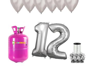 HeliumKing Helium párty set na 12. narozeniny se stříbrnými balóny