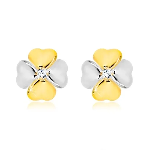 Briliantové náušnice z kombinovaného 14K zlata - symbol štěstí s diamantem