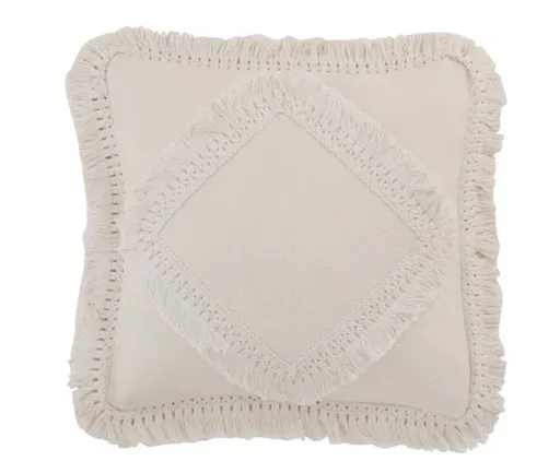 Smetanový bavlněný polštář Fransen s třásněmi - 45*45 cm 3048