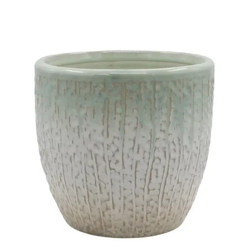 Béžovo-tyrkysový obal na květináč se vzorem Fayence - Ø 16*15 cm Chic Antique