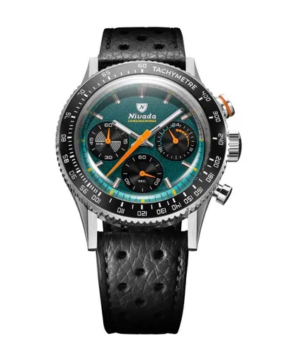 Nivada Grenchen Chronoking Mecaquartz Racing Green - Inter. Bezel - Black Racing Strap