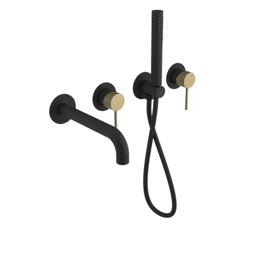 SAPHO ULTRASAN podomítková vanová baterie s hubicí a ruční sprchou, 2 výstupy, černá mat/zlato mat UT093VBG