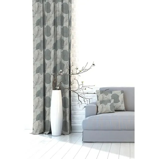 Hotový závěs OXY s tunýlkem, Listy šedý a béžový, 145 x 180 cm