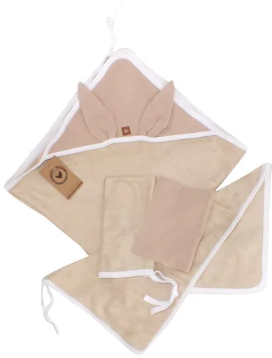 Z&Z Dětská luxusní 4D bambusová sada - osuška s kapucí a ručníkem + 2 žinky, béžová