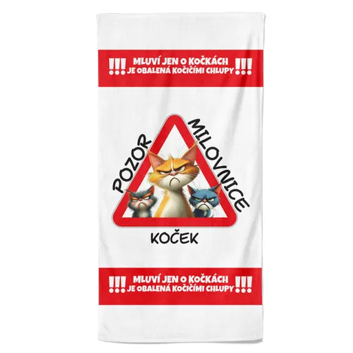 Osuška Pozor milovnice koček (Velikost osušky: 70x140cm)