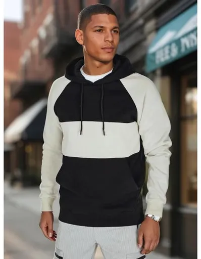 Pánská mikina basic s kapucí v popelavě černých pruzích