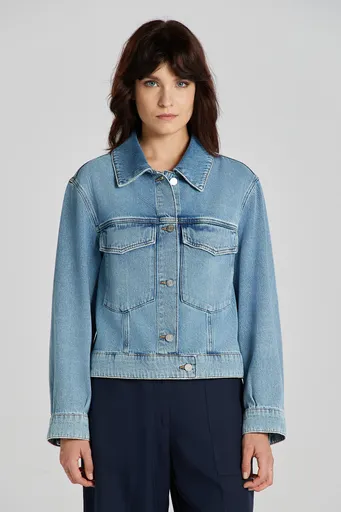 BUNDA GANT CROPPED DENIM JACKET MID BLUE BROKEN IN