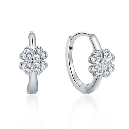 MOISS Stříbrné třpytivé kruhy Čtyřlístek E0002907